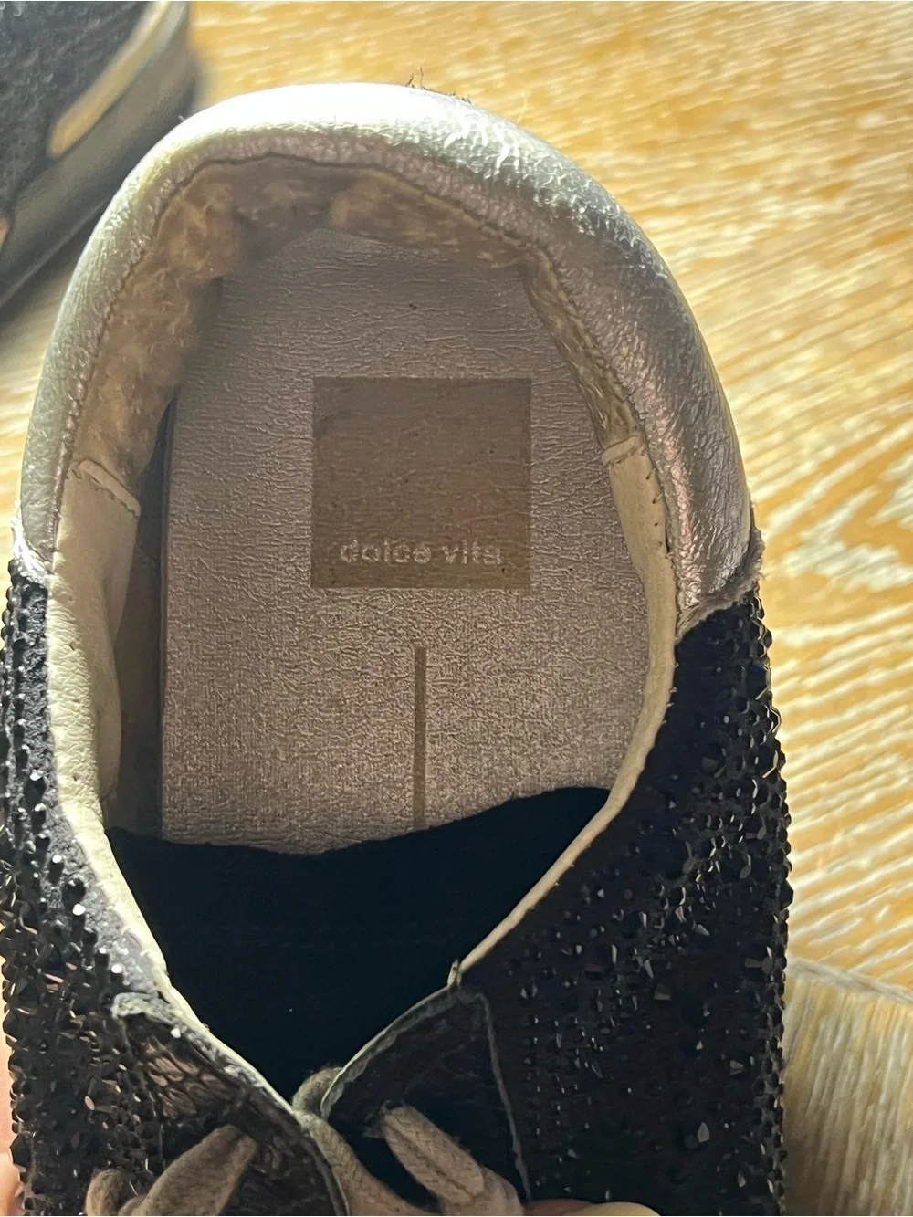 Dolce Vita Black Crystal-Studded Women's Sneaker with Silver Collar
